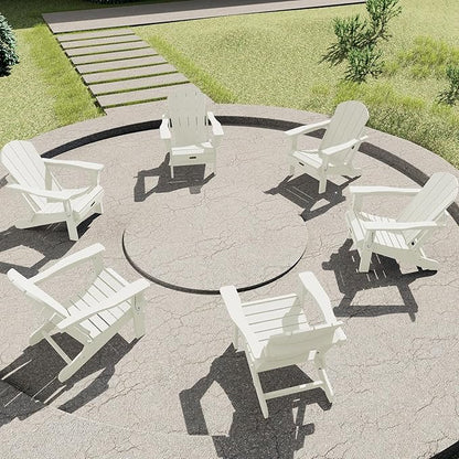 SERWALL Folding Adirondack Chair Set of 6, Weather Resistant HIPS Lawn Chairs for Backyard, Garden - White