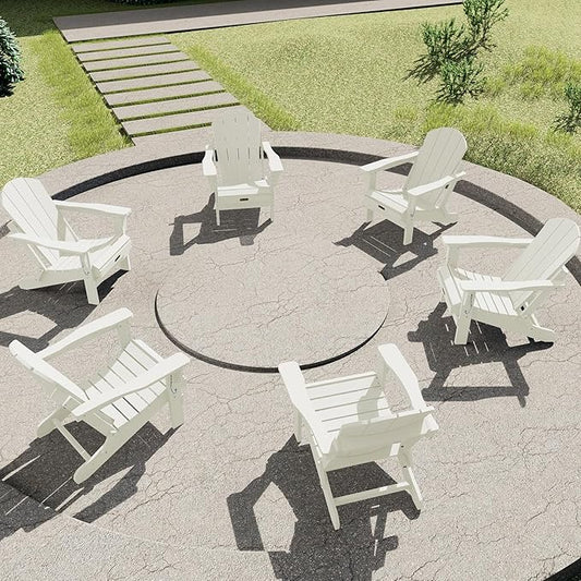 SERWALL Folding Adirondack Chair Set of 6, Weather Resistant HIPS Lawn Chairs for Backyard, Garden - White