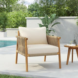 Christopher Knight Home Posey Modern Patio Wooden Club Chair with Rope Woven Armrest&Backrest - Photo 4