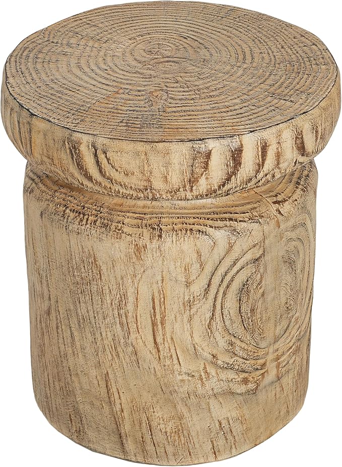 Christopher Knight Home Pawn 17" H MGO Outdoor Side Table with Tree-Stump Design, Patio Decorative Wood-Like Texture End Table, Round Top Lightweight Concrete Garden Stool, No Assembly, Natural