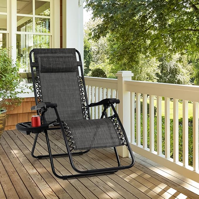 Tangkula Zero Gravity Chair, Folding Patio Lounge Chair Adjustable Outdoor Recliner with Cup Holder - Photo 2