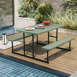 Giantex Picnic Table Bench Set for 4 People, 4.5FT Outdoor Rectangular Dining Table & 2 Benches w/Umbrella Hole - Photo 3