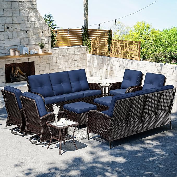 Joyside Wicker Patio Furniture Set, 10 Piece Outdoor Furniture Set with Thickened Cushions, High Back, Deep Seating - Photo 1