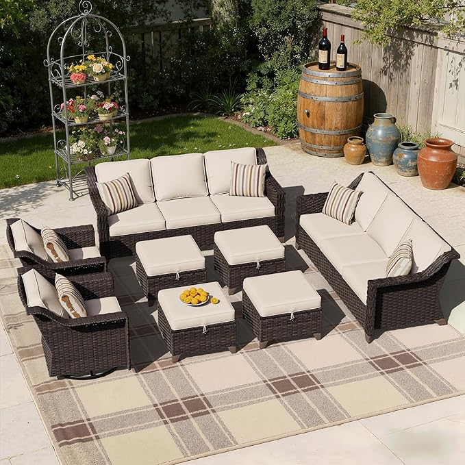 8 Pieces Patio Conversation Furniture Set - 2 Sofas, 4 Ottomans, 2 Swivel Chairs, 1 Side Table - Photo 1