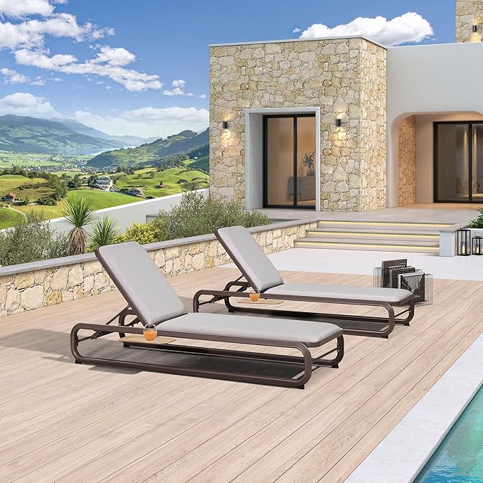 PURPLE LEAF One Piece Chaise Lounge Patio Chair Recliner Outdoor for Patio Poolside Balcony Slide-Out Side Table with Cushion Adjustable Backrest Coffee