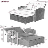 Outdoor Rattan Double Chaise Lounge, 2-Person Reclining Sunbed with 3-Height Adjustable Back - Photo 3