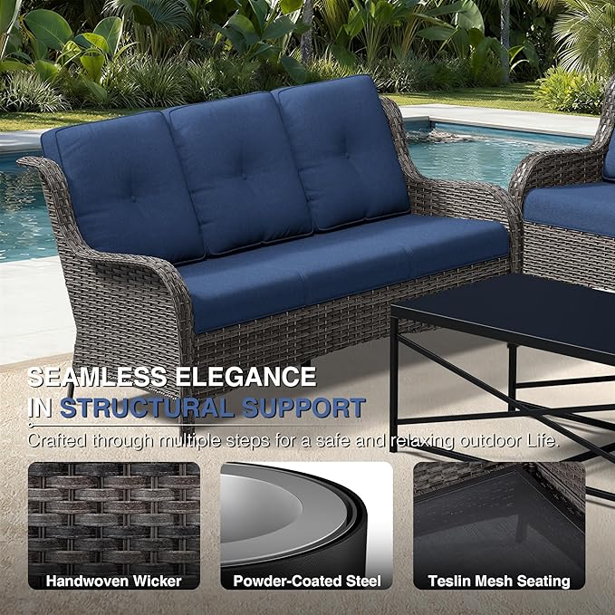 Joyside Outdoor Patio Couch, 3 Seater Outdoor Wicker Sofa with High Back, Deep Seating, Wide Armrest, Thickened Cushions - Photo 3