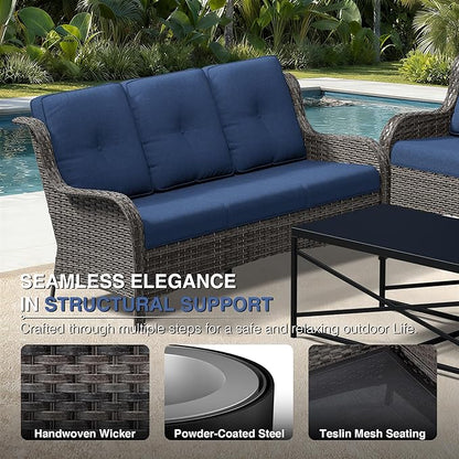 Joyside Outdoor Patio Couch Set, Outdoor Wicker Sofa with High Back, Deep Seating, Wide Armrest, Thickened Cushions, Patio Sofa for Deck, Porch Use