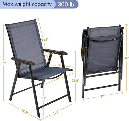 Yaheetech Patio Dining Chairs Set of 2, Portable Dining Chairs with Armrests for Camping, Lawn and Beach, Folding Patio Chairs 2-Pack of Metal Frame, Navy Blue