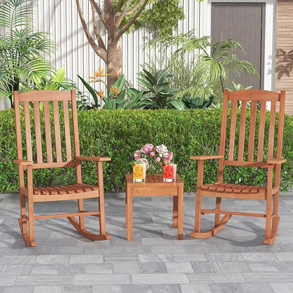 Giantex Wood Outdoor Rocking Chair - Eucalyptus Rocker Chair with Stable & Safe Rocking Base, High Backrest, Slatted Patio Rocker for Garden, Poolside, Courtyard Outdoor Rockers, Porch Rocker (1)