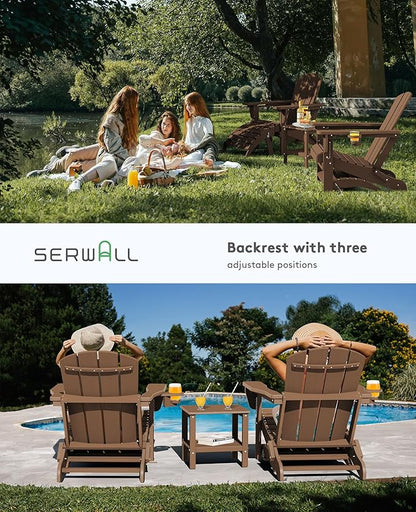 SERWALL 5-Piece Adirondack Chair and Ottoman and Table Set, Brown