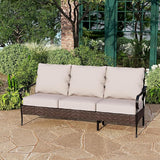PHI VILLA Wicker & Metal Outdoor Patio Couch, 3-Seat Patio Sofa with Deep Seating for Front Porch, Deck, Balcony - Photo 1