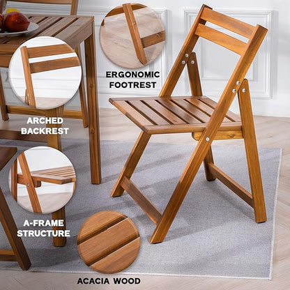 Acacia Wooden Chairs Set of 4, Folding Waterproof Small Patio Chairs with Waterproof and UV Coating, Indoor Outdoor Bistro Set for Garden Balcony Patio Lawn Living Room