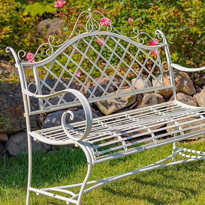 Zaer Ltd. Well Made Metal Garden Bench (Antique White)