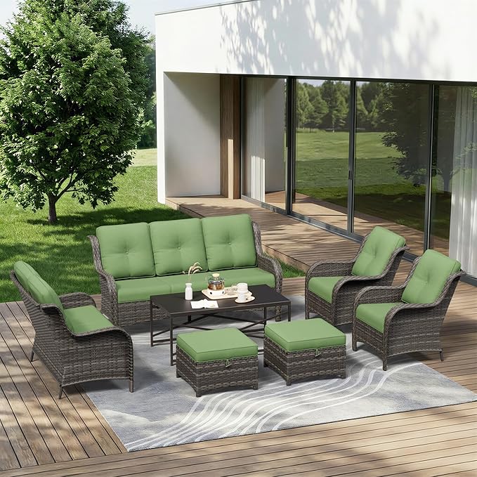 7 Piece Outdoor Wicker Patio Furniture Set, Patio Chairs Set with Thickened Olefin Cushions, High Back and Deep Seating - Photo 1