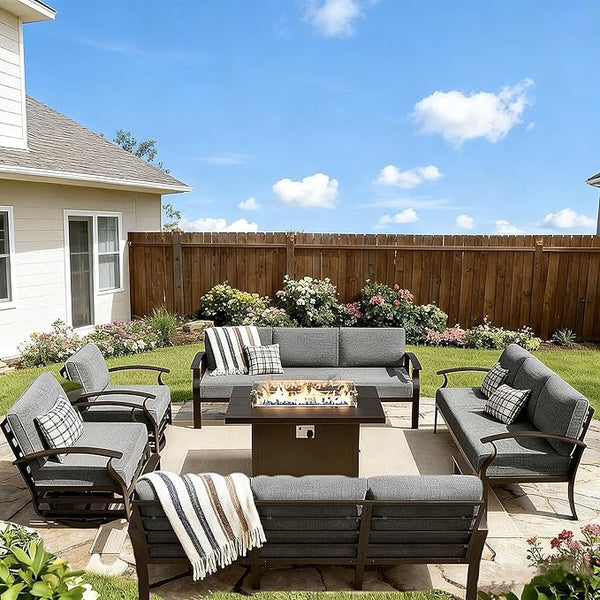 Gotland Outdoor Aluminum Patio Furniture Set with Fire Pit Table - Photo 1