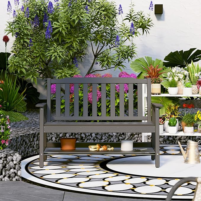 UEV Outdoor Bench, 2-Person Garden Bench, All Weather Fade/Rot Resistant Patio Bench with 660lbs Weight Capacity for Outdoors,Porch,Backyard(Grey)