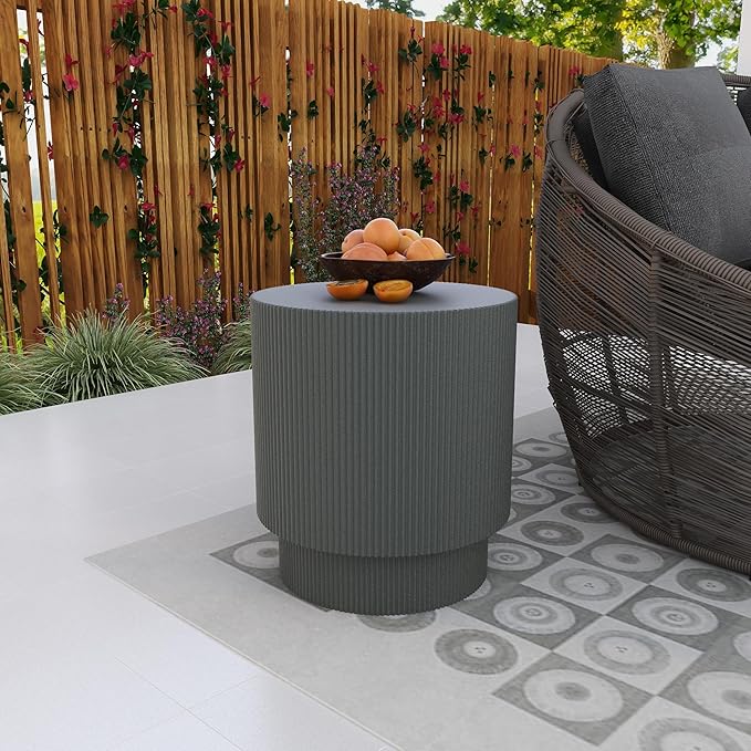 LeisureMod Modern Side Table Round Fiberstone Top Accent End Table for Home, Outdoor Patio, Living Room Sofa - Photo 2