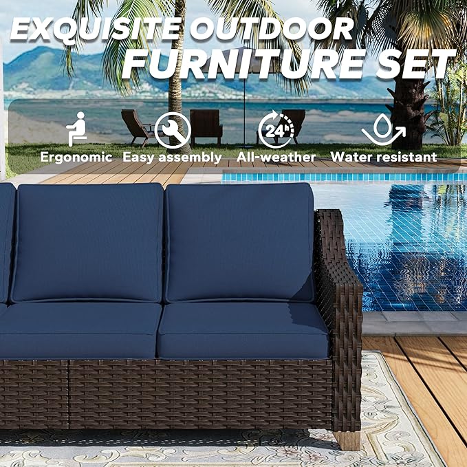 77'' Patio Sofa, All Weather Outdoor Rattan Wicker 3-Seat Sofa High Back Couch with Premium Cushions for Garden - Photo 5