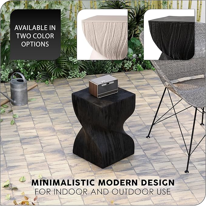 LeisureMod Modern Square Side Table, Accent End Table for Home, Outdoor Patio, Living Room Sofa, Night Stand, Weather-Resistant, Onyx Series in Black