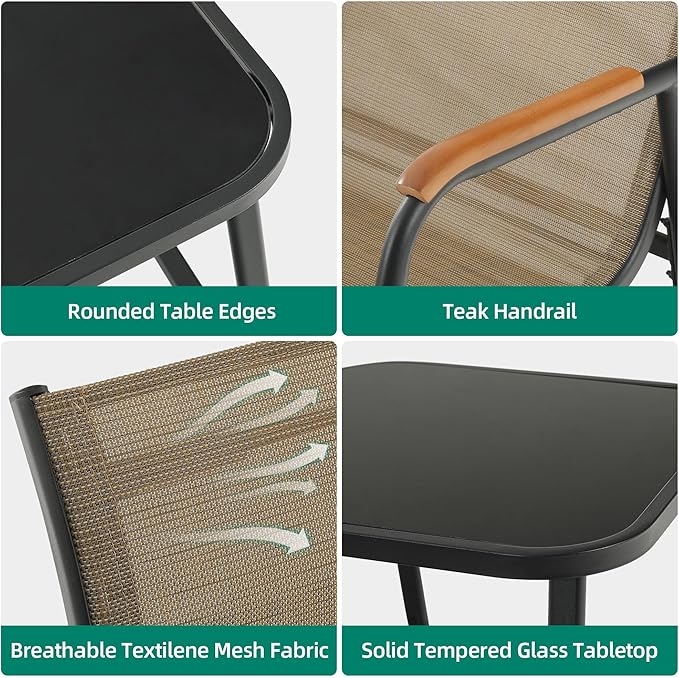 YITAHOME 3 Piece Patio Furniture Set, Outdoor Glider Chair Bistro Set, Coffee Table with Tempered Glass Tabletop - Photo 5