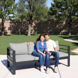 3-Seater All-Weather Iron Patio Sofa with Cushions - Heavy-Duty Metal Outdoor Sectional Couch for Garden - Photo 2