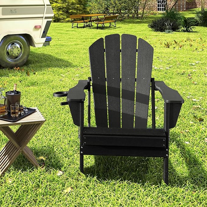 Domi Folding Adirondack Chair, HDPE Adirondack Chair with Cup Holder - Photo 2