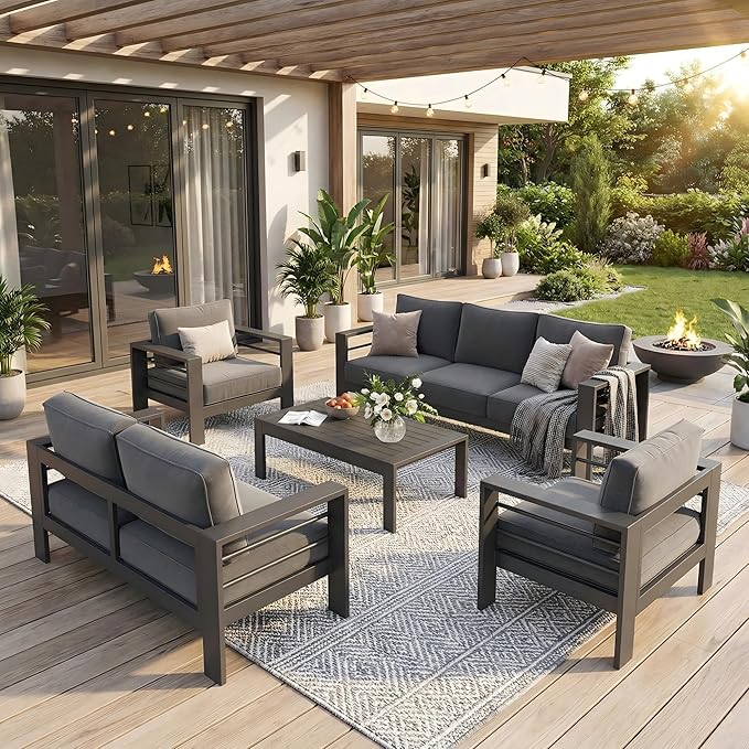 Solaste Aluminum Outdoor Patio Furniture Set, 7 Seats Patio Sectional Sofa with 5" Thick Cushion - Photo 8