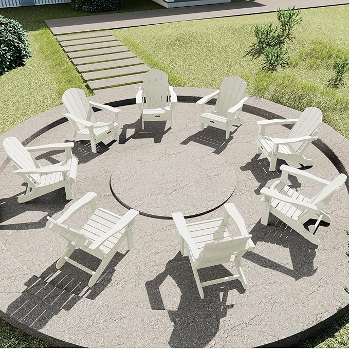 SERWALL Folding Adirondack Chair Set of 6, Weather Resistant HIPS Lawn Chairs for Backyard, Garden - White