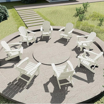 SERWALL Folding Adirondack Chair Set of 6, Weather Resistant HIPS Lawn Chairs for Backyard, Garden - White