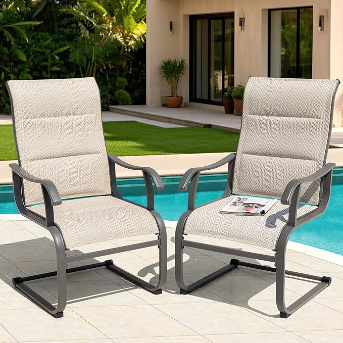 NUU GARDEN Patio Dining Chairs Set of 2, Outdoor Textilene Dining Chairs with Breathable Fabric, Patio Chairs for Backyard Deck Porch, Grayish Beige