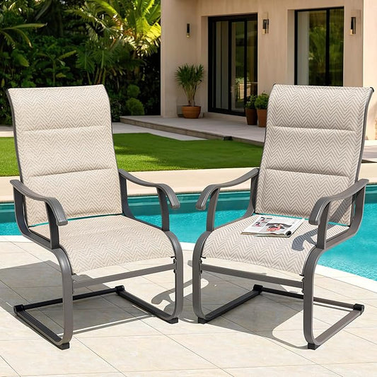 NUU GARDEN Patio Dining Chairs Set of 2, Outdoor Textilene Dining Chairs with Breathable Fabric, Patio Chairs for Backyard Deck Porch, Grayish Beige