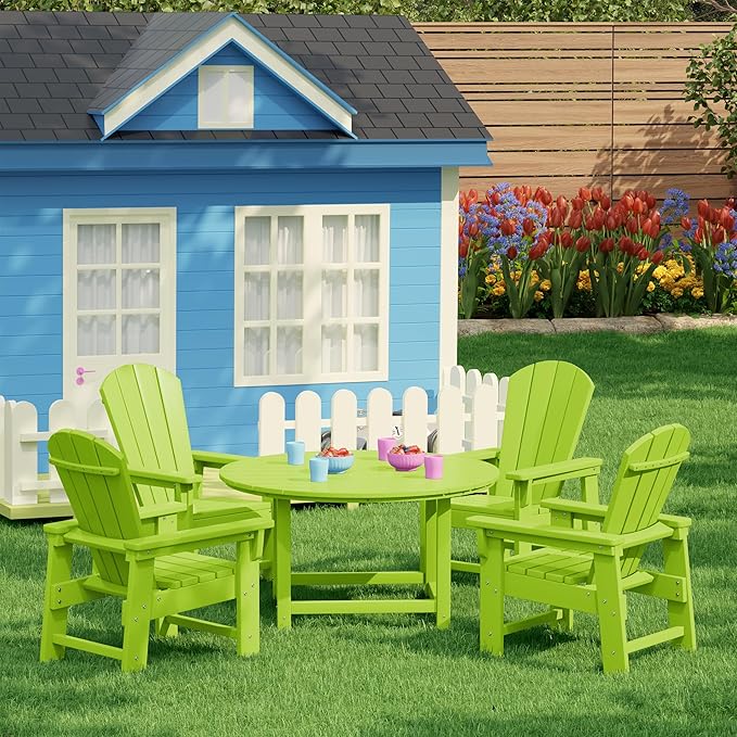 Costaelm Kids Lawn Chair, Toddler Outdoor Chair Kids Patio Furniture and Outdoor Children Picnic Activity Modern Adirondack Chairs for Garden, Patio, Backyard & Beach, Lime