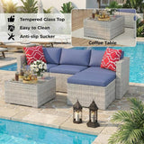 5-Piece Patio Sectional Sofa Set, All-Weather Brown PE Rattan Outdoor Conversation Furniture with Neutral-Tone Cushions - Photo 4