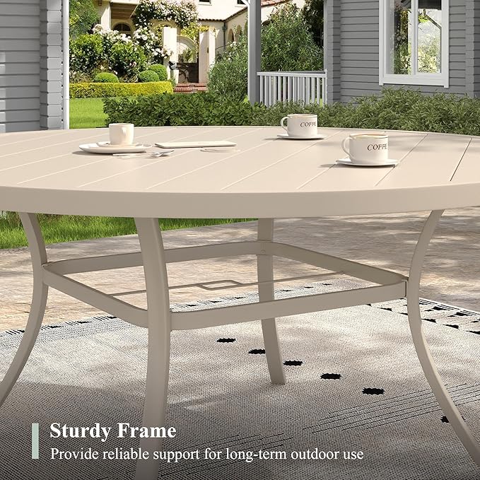 Outdoor Dining Table for 8, 60" Round Outdoor Table with Adjustable Umbrella Hole - Photo 6