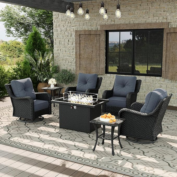 7 Piece Patio Furniture Set with Fire Pit Table - Photo 1