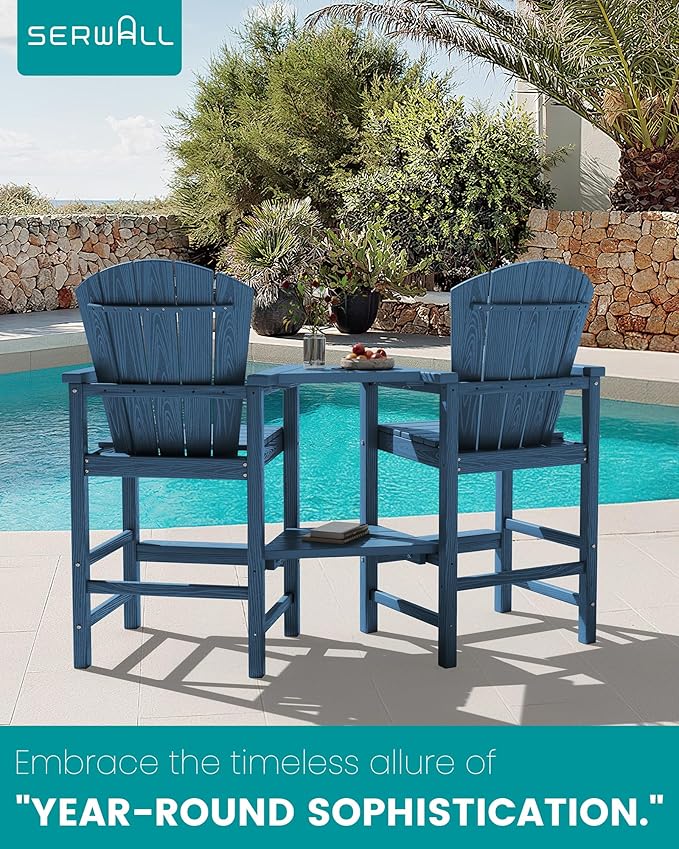 SERWALL Tall Adirondack Chairs Set of 2 with Double Layer Connecting Tray, HDPE Bar Height Outdoor Chairs - Photo 6
