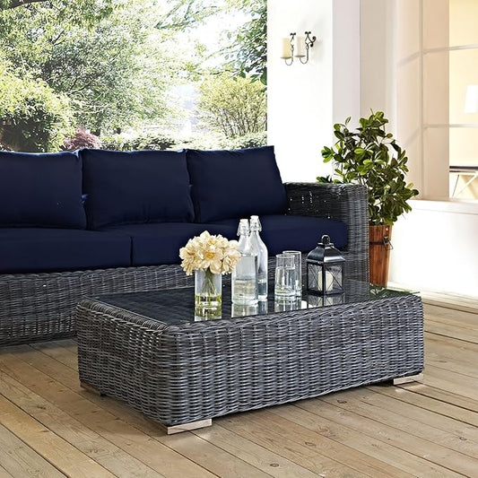 Modway Summon Wicker Rattan Outdoor Patio Coffee Table in Gray