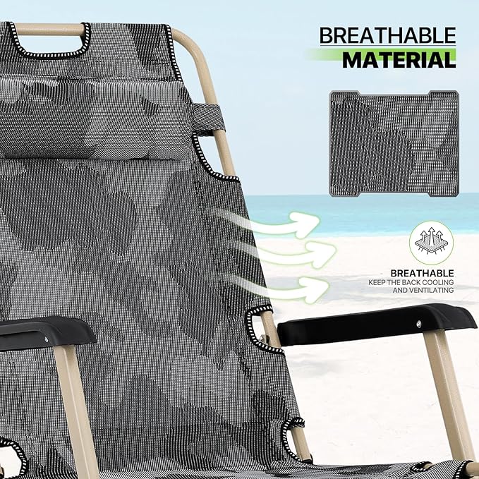 Magshion Folding Patio Chairs Set of 2, Outdoor Lounge Chair with Footrest, Folding Portable Outside Recliner Chair for Backyard, Beach, Camouflage
