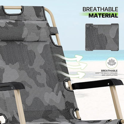 Magshion Folding Patio Chairs Set of 2, Outdoor Lounge Chair with Footrest, Folding Portable Outside Recliner Chair for Backyard, Beach, Camouflage