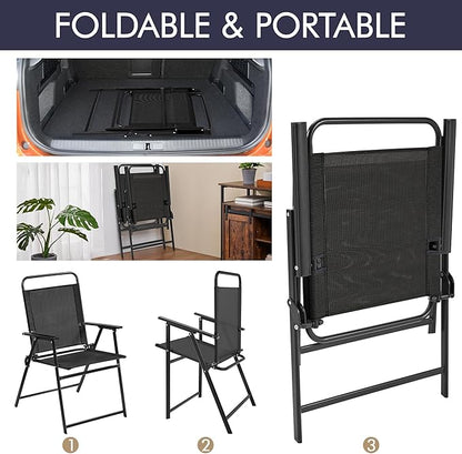 Yaheetech Outdoor Patio Chairs Set of 2, Folding Patio Chairs with Metal Frame, Armrests, Portable Dining Chairs for Camping, Lawn, Garden and Porch, Black