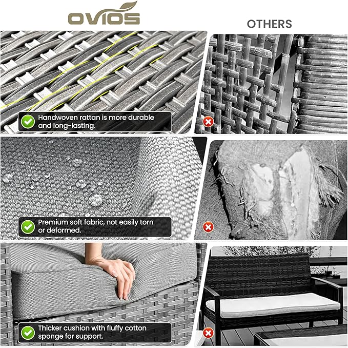 ovios Patio Furniture Set, 6 Pieces Outdoor Wicker Sofa Couch with Swivel Rocking Chairs Ottomans Comfy Cushions Rattan - Photo 7