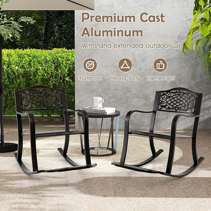 Giantex Patio Rocking Chair, Outdoor Cast Aluminum Rocker w/Footrest, Backrest & Curved Armrests, Heavy-Duty Metal Classic Rocking Leisure Seat for Backyard, Poolside, Balcony (Antique Brown,2)