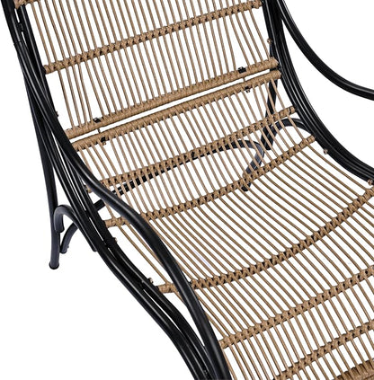 Christopher Knight Home Hanley Patio Wicker Lounge Chair with Ottoman Footrest+Coffee Table, 3-Piece Outdoor Furniture Set for Porch/Balcony/Deck/Backyard, Metal Frame+Soft Cushions,Beige+Black+Brown