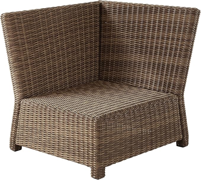 Crosley Furniture Bradenton Corner Outdoor Sectional Chair, Wicker Patio Chairs for Porch, Deck, Backyard, Brown with Gray Cushions