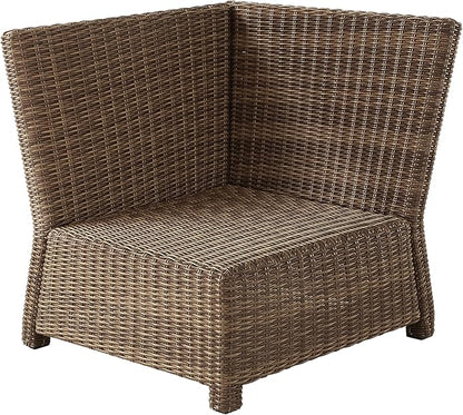 Crosley Furniture Bradenton Corner Outdoor Sectional Chair, Wicker Patio Chairs for Porch, Deck, Backyard, Brown with Gray Cushions