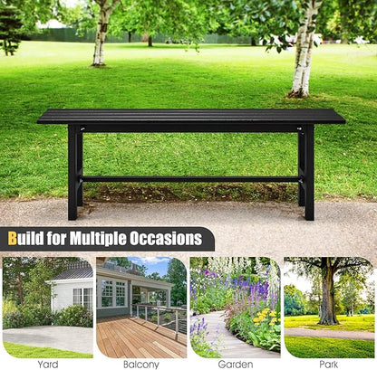 Giantex 2-Person Outdoor Bench Seat - Backless Patio Garden Bench, 47” Weatherproof Outside Chair with Slatted Seat, Metal Frame, 660 LBS Capacity, Dining Bench Chair for Yard, Park, Balcony, Black