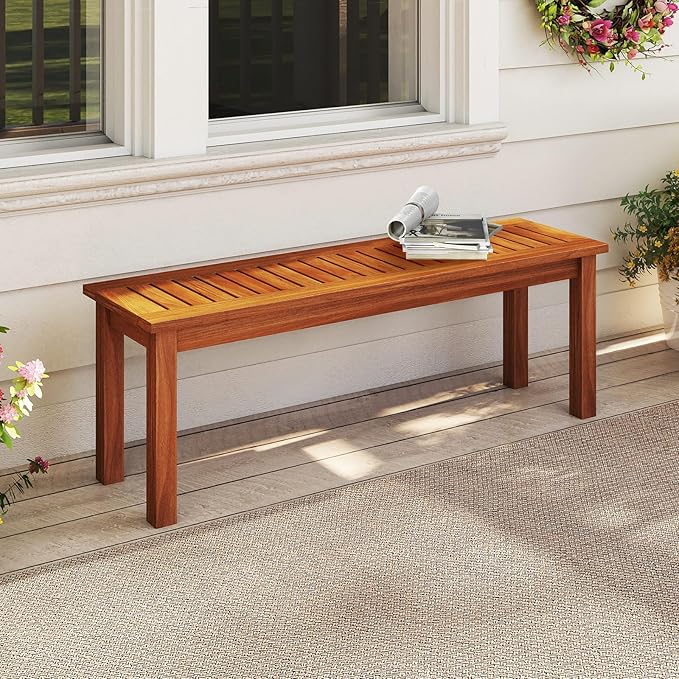 HAPPYGRILL Outdoor Wooden Bench 2-Person Solid Wood Garden Bench with Slatted Seat 45", 440 lbs Weight Capacity, Backless Park Seat for Porch, Balcony (2)