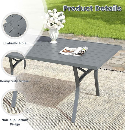 VICLLAX 70.9" Patio Dining Table for 8, Outdoor Rectangular Metal Table with 1.57" Umbrella Hole for Backyard Porch Backyard Garden Deck, Darkgrey