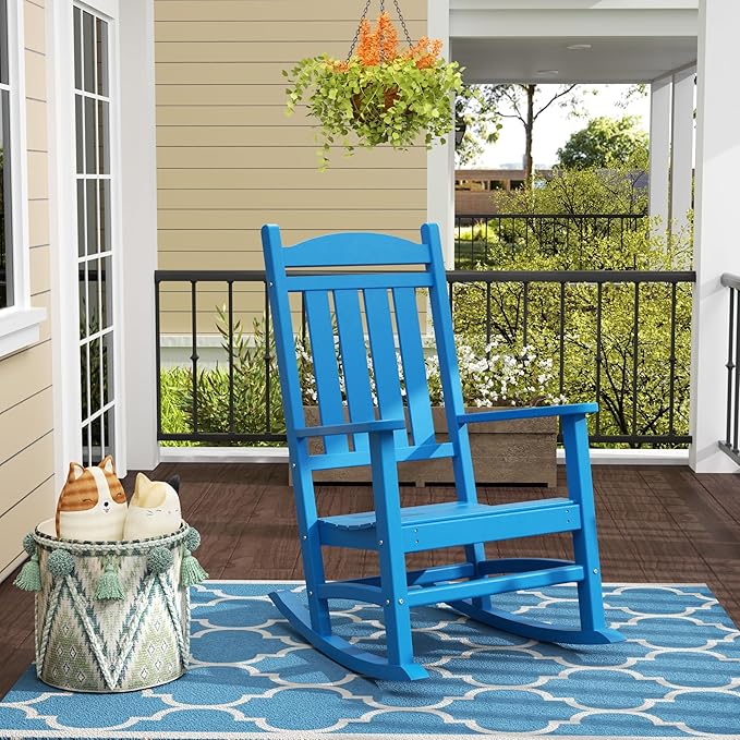 WO Home Furniture Patio Rocking Chair Farmhouse Outdoor HDPE UV Weather Resistant (Pacific Blue)